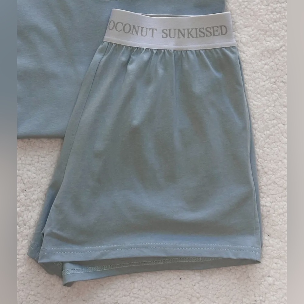 New dusty blue elastic waist pull up shorts